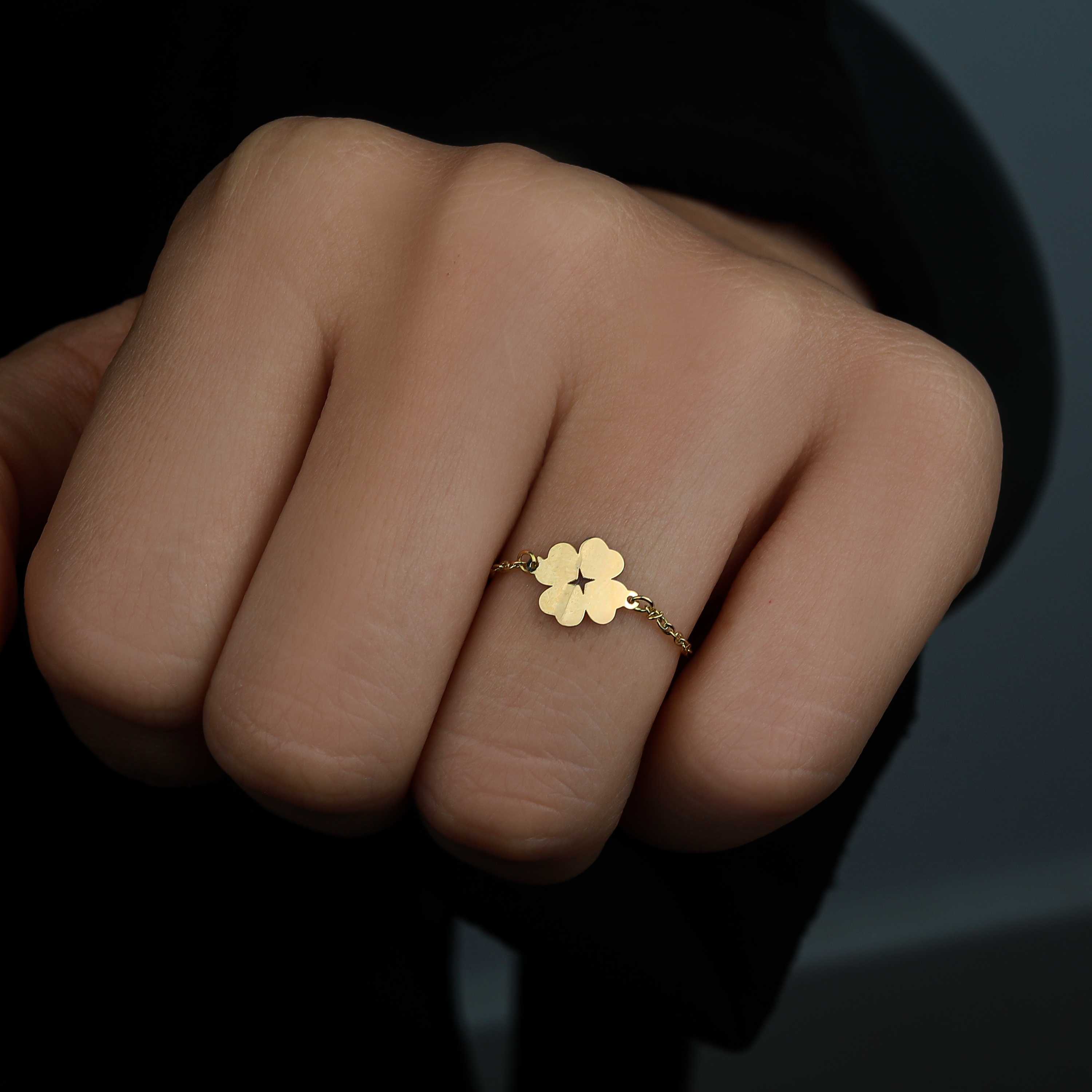 18k gold chain ring, Turkish made - (H-1261)